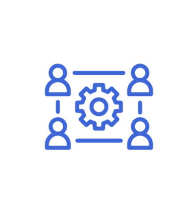 ícone de quadrado com 4 pessoas e engrenagem no centro
